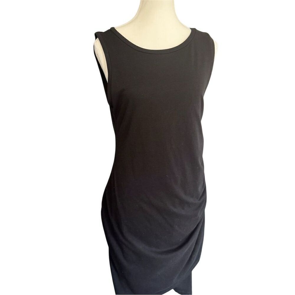 Leith Black Sleeveless Ruched Bodycon Dress Women's Size L Resortwear